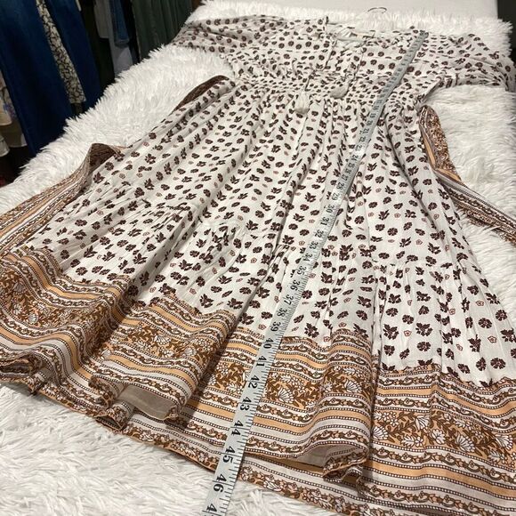 Cleobella Blakely Floral Long Sleeve Midi Dress in White Brown Large - Picture 6 of 8